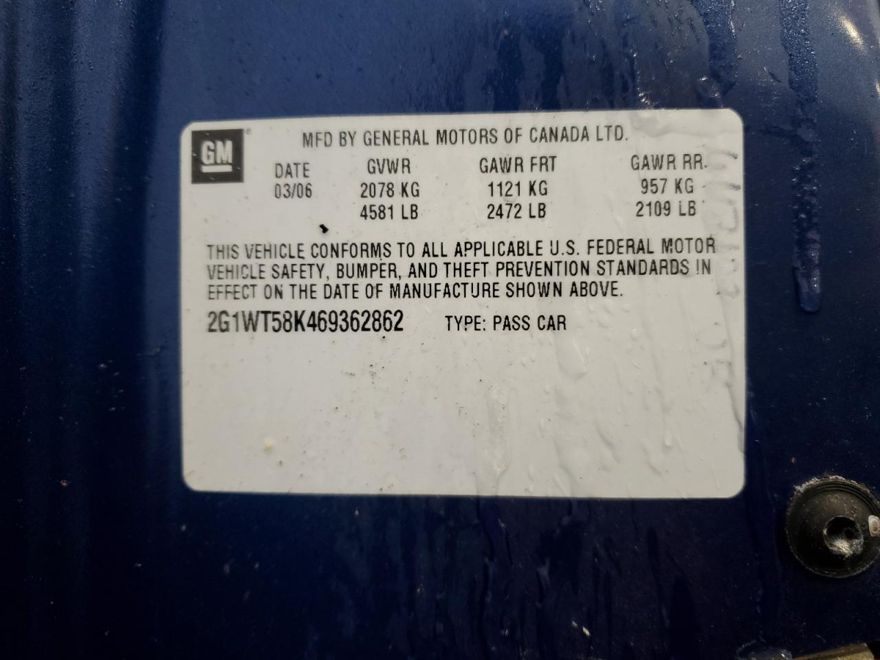 2G1WT58K469362862 2006 Chevrolet Impala Lt