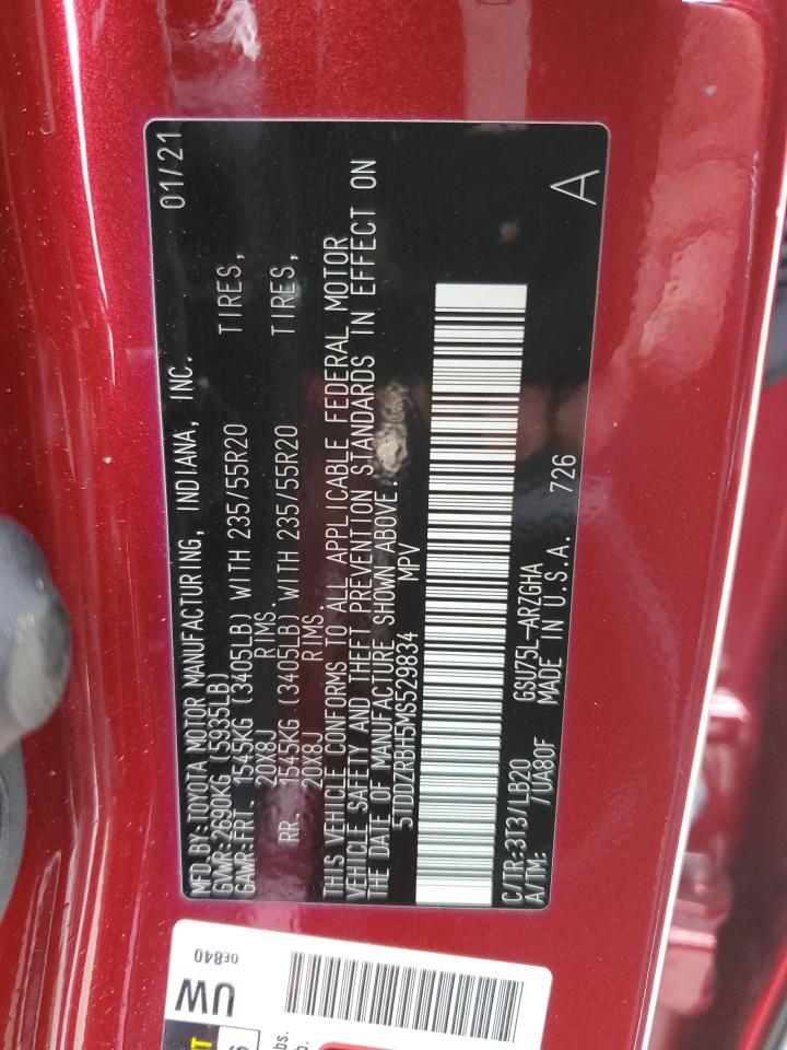 5TDDZRBH5MS529834 TOYOTA HIGHLANDER 2021