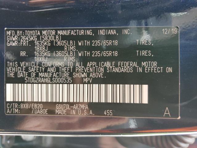 VIN 5TDGZRAH6LS000535 2020 Toyota Highlander, Xle no.13