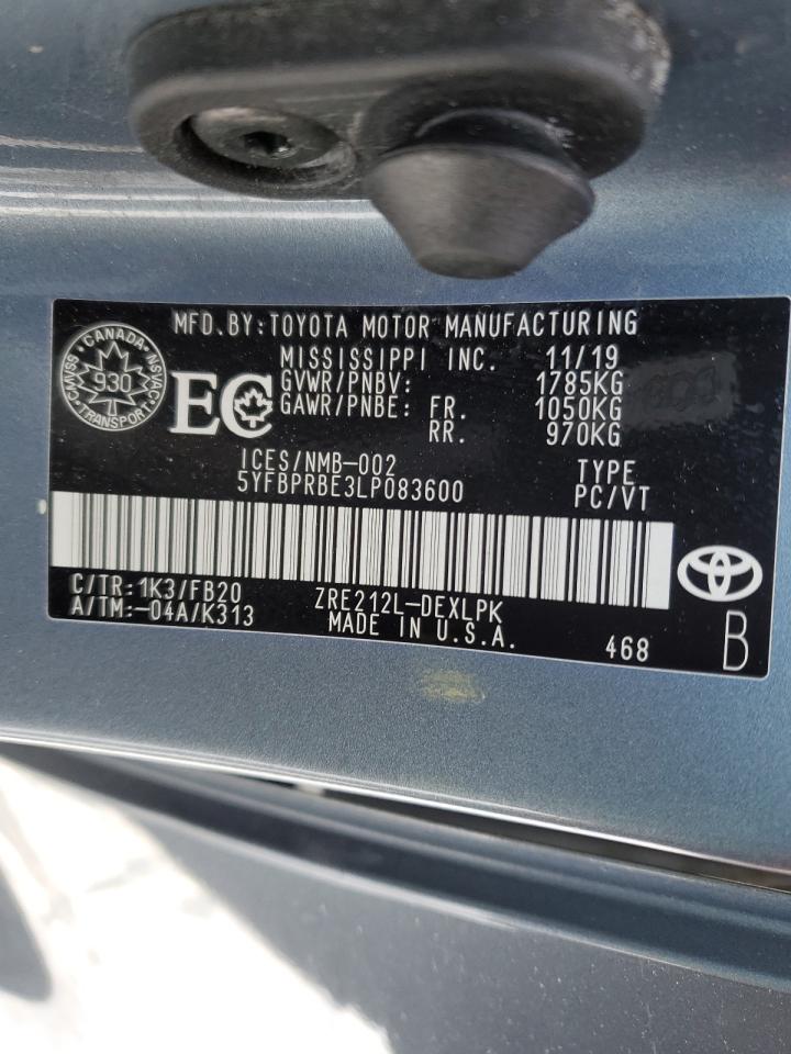 5YFBPRBE3LP083600 TOYOTA COROLLA 2020