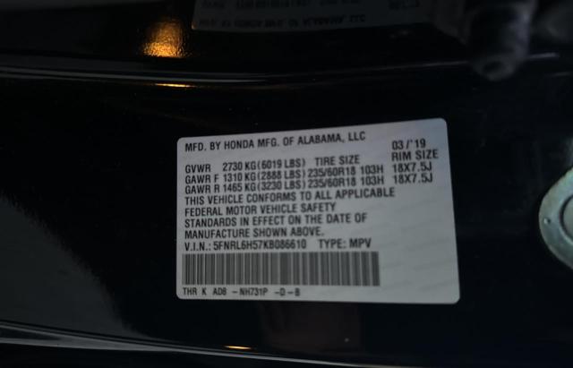 5FNRL6H57KB086610 | 2019 HONDA ODYSSEY EX