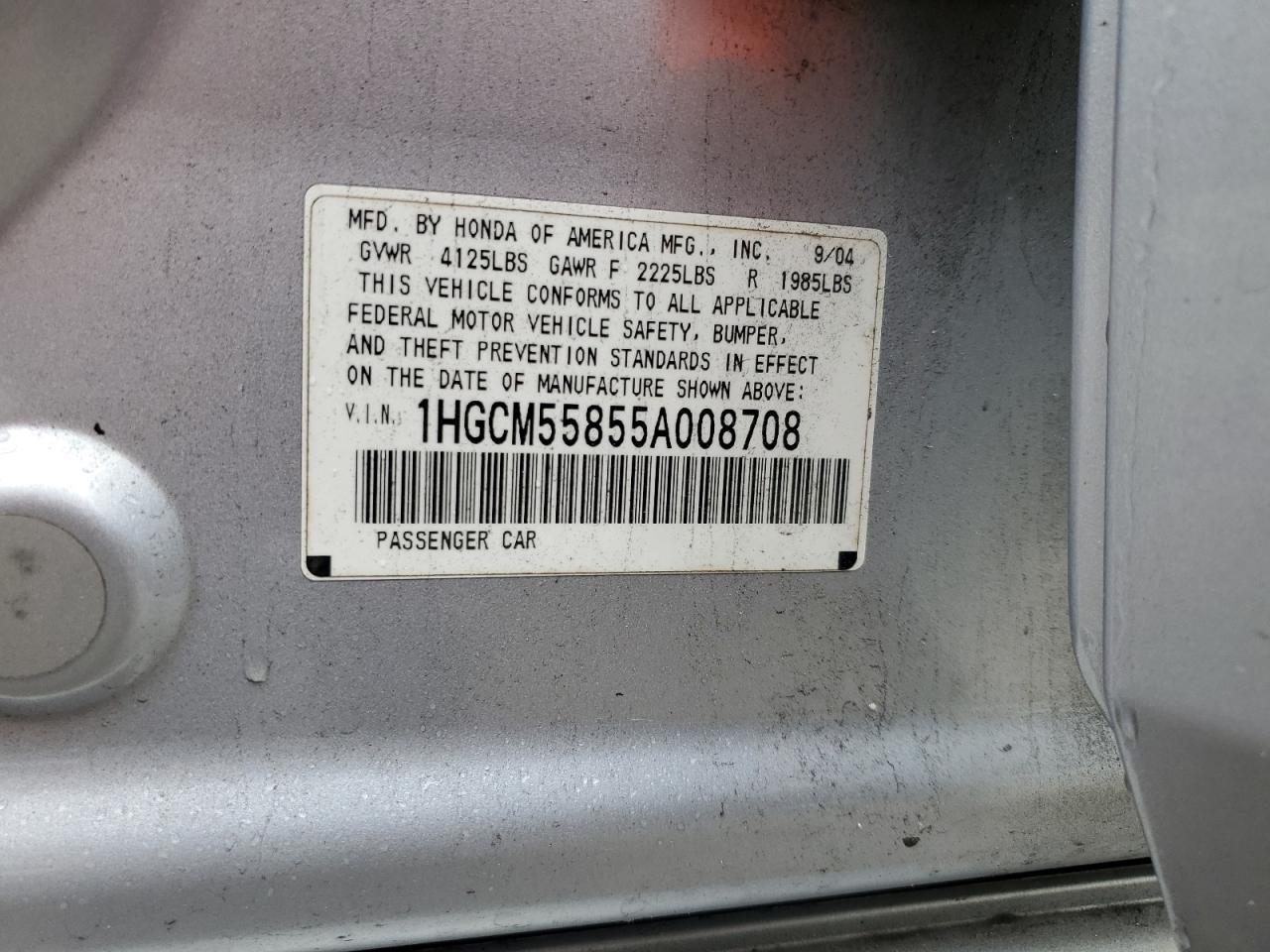 1HGCM55855A008708 2005 Honda Accord Ex