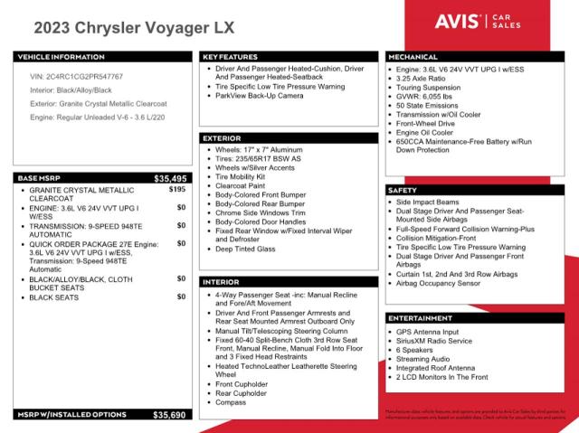 2023 Chrysler Voyager Lx VIN: 2C4RC1CG2PR547767 Lot: 38694284