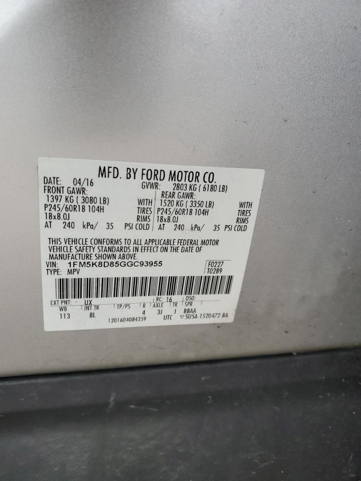 1FM5K8D85GGC93955 FORD EXPLORER 2016