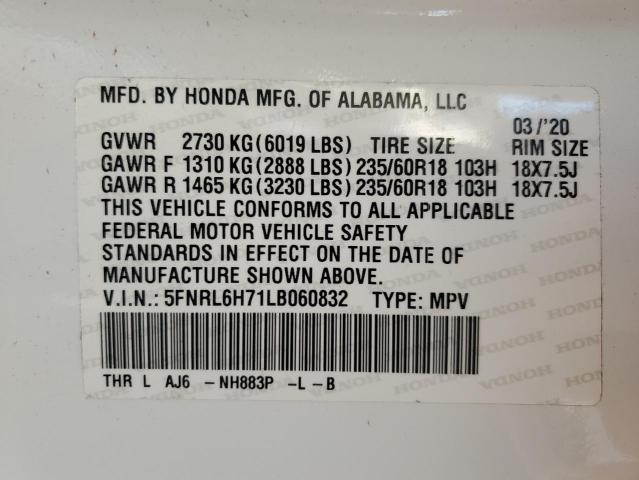 5FNRL6H71LB060832 | 2020 HONDA ODYSSEY EX