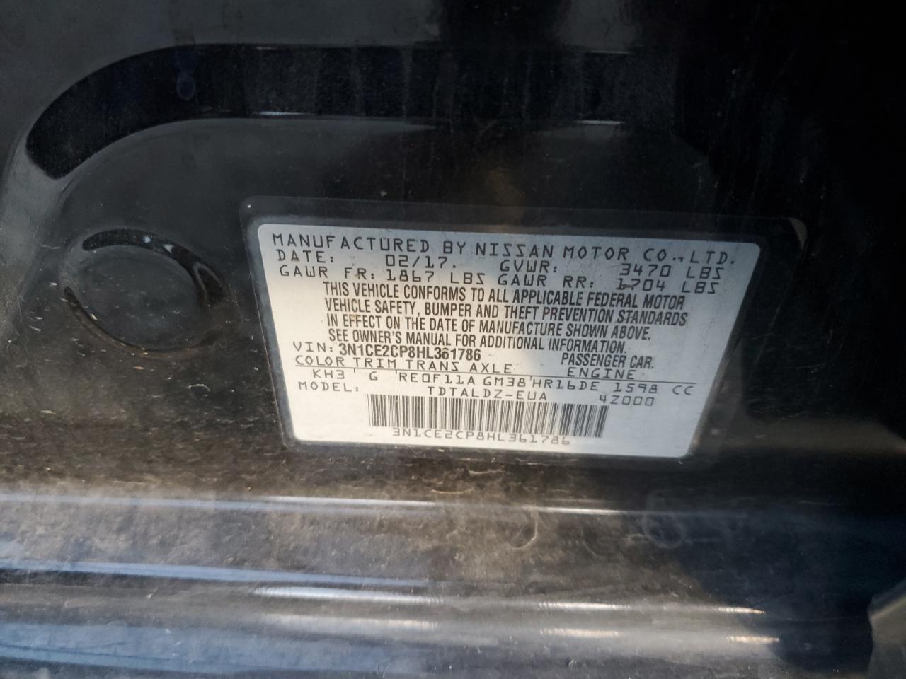 3N1CE2CP8HL361786 NISSAN VERSA 2017