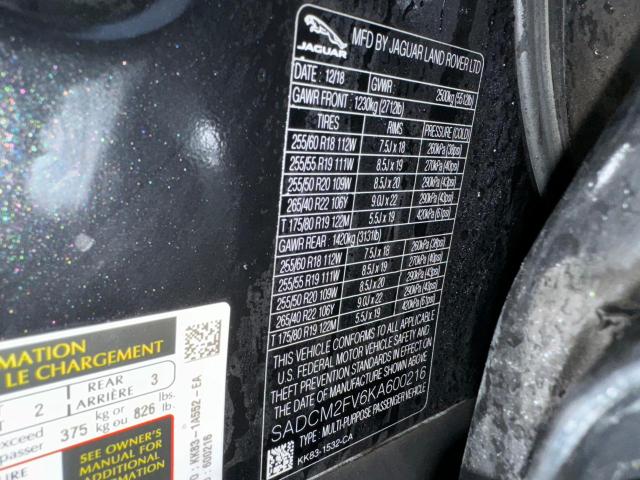 2019 Jaguar F-Pace S VIN: SADCM2FV6KA600216 Lot: 40908194