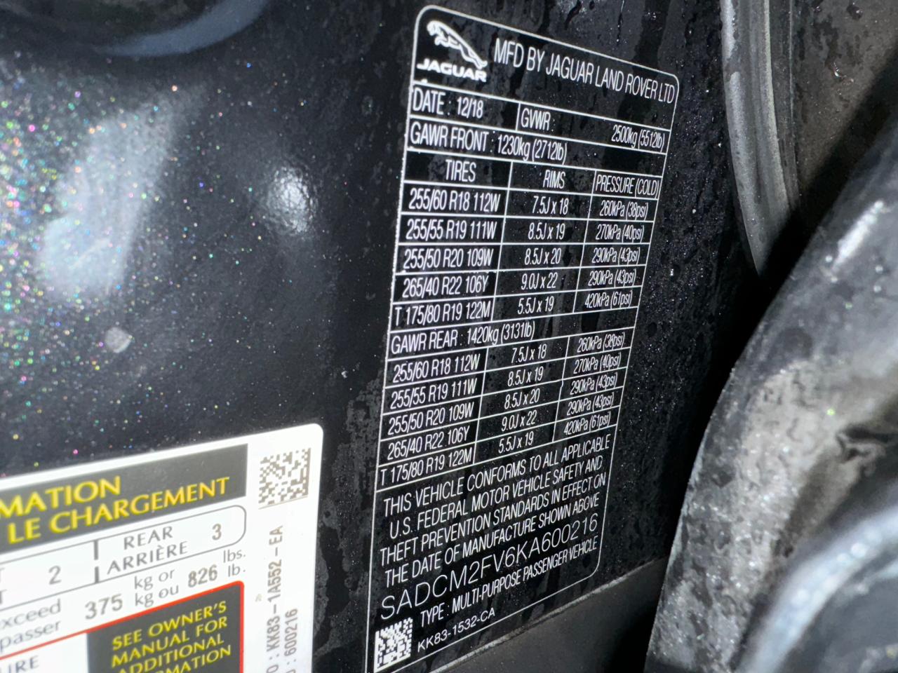 SADCM2FV6KA600216 2019 Jaguar F-Pace S