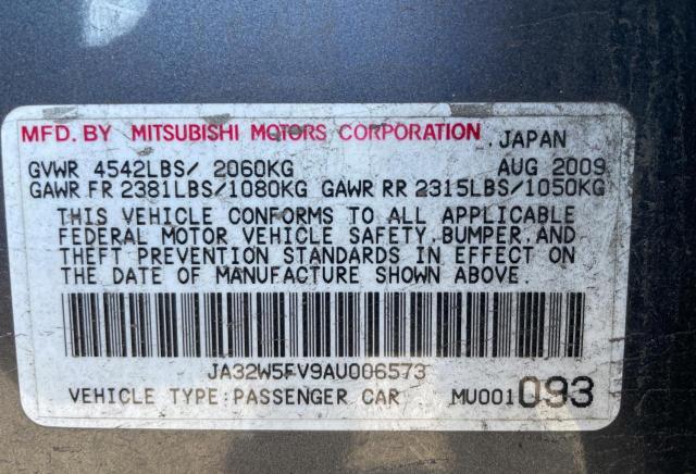 2010 Mitsubishi Lancer Evolution Mr VIN: JA32W5FV9AU006573 Lot: 41105104