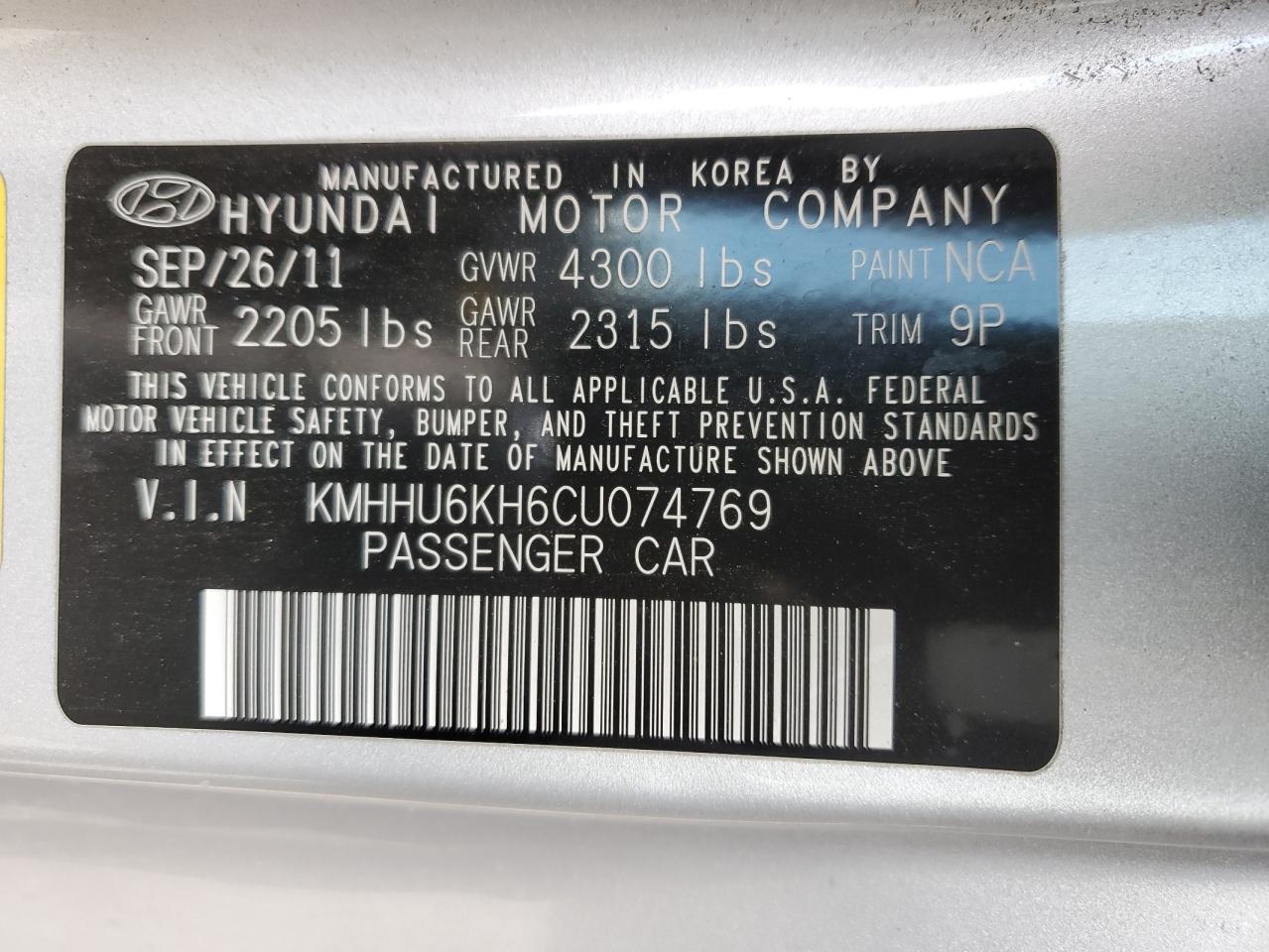 kmhhu6kh6cu074769 KMHHU6KH6CU074769 2012 Hyundai Genesis Coupe 3.8L
