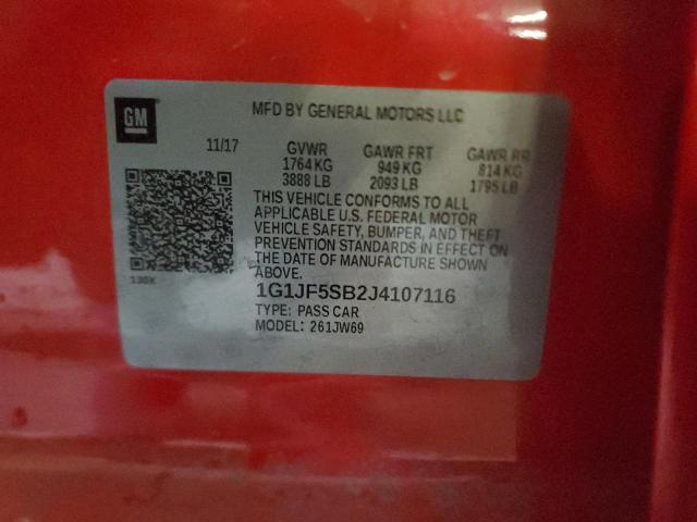 2018 Chevrolet Sonic Premier VIN: 1G1JF5SB2J4107116 Lot: 54035444