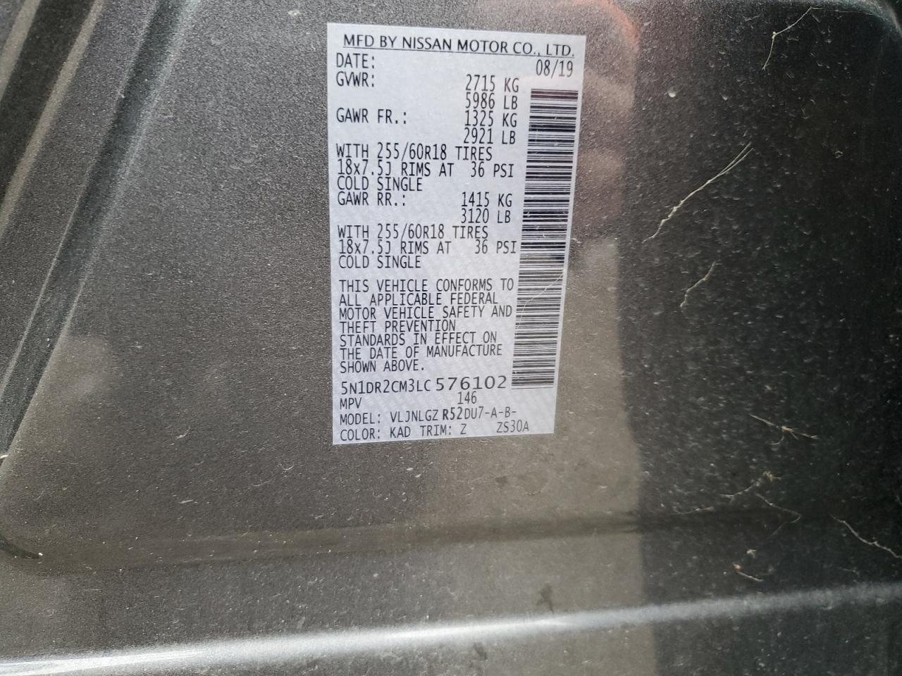 5N1DR2CM3LC576102 NISSAN PATHFINDER 2020