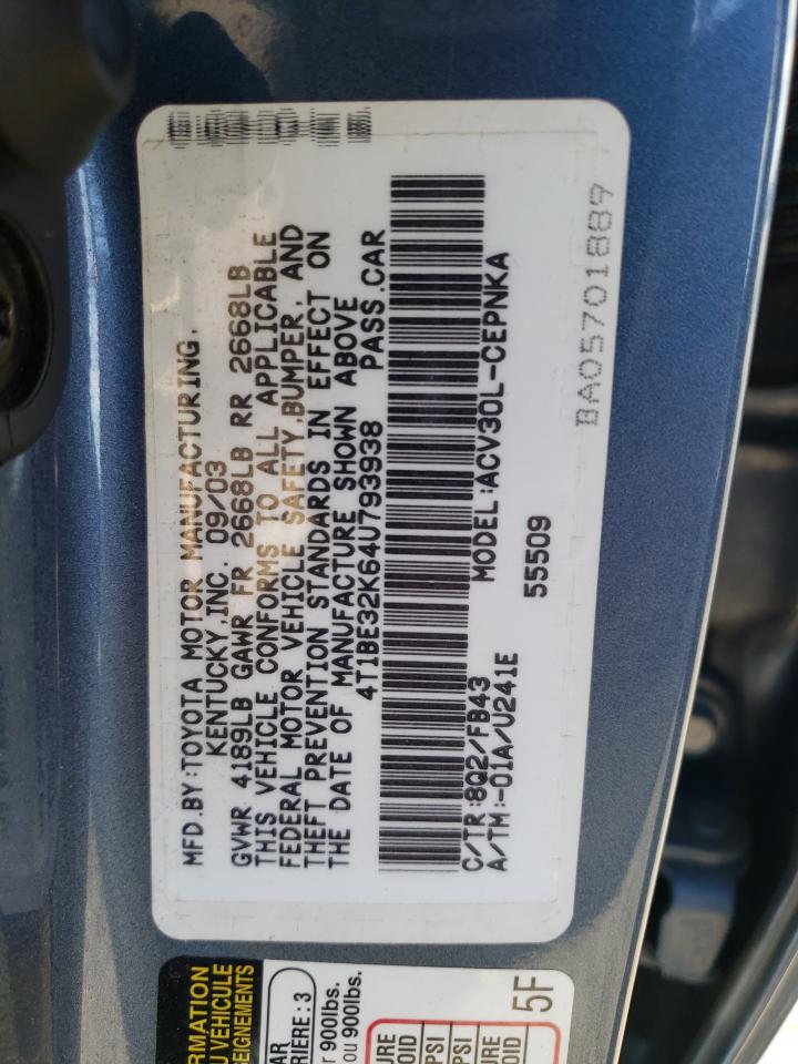 4T1BE32K64U793938 2004 Toyota Camry Le