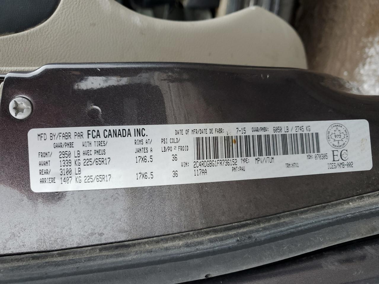 2C4RDGBG1FR736152 2015 Dodge Grand Caravan Se