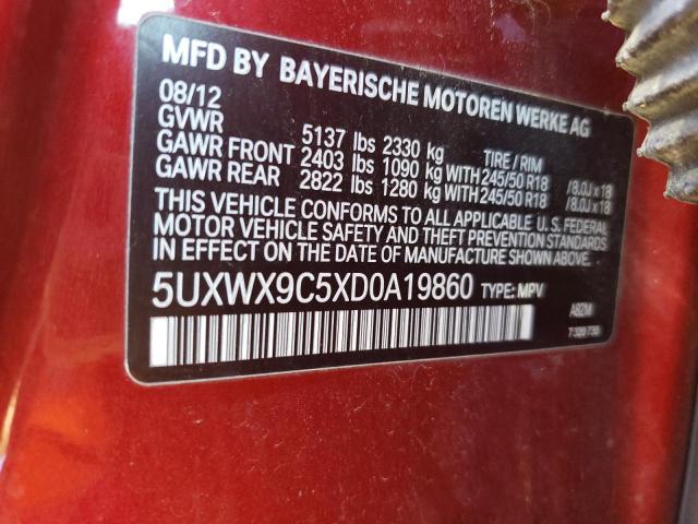 2013 BMW X3 xDrive28I VIN: 5UXWX9C5XD0A19860 Lot: 36967064