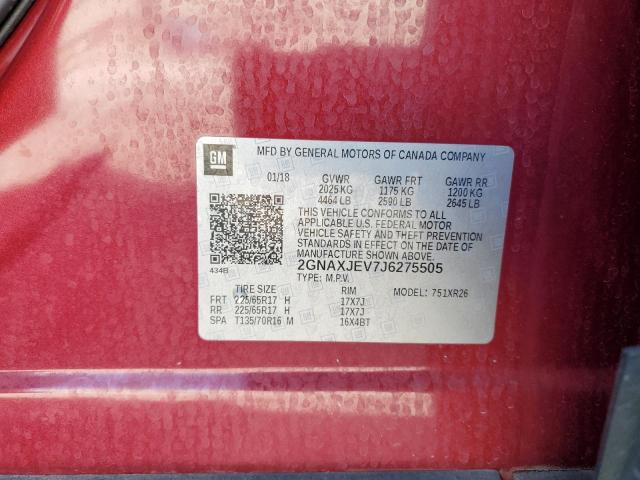 2018 Chevrolet Equinox Lt VIN: 2GNAXJEV7J6275505 Lot: 40009354