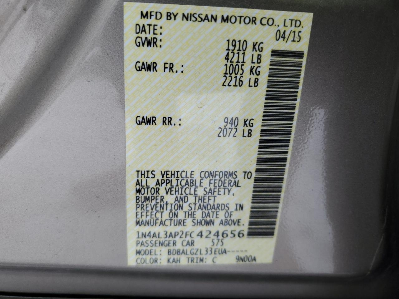 1N4AL3AP2FC424656 2015 Nissan Altima 2.5