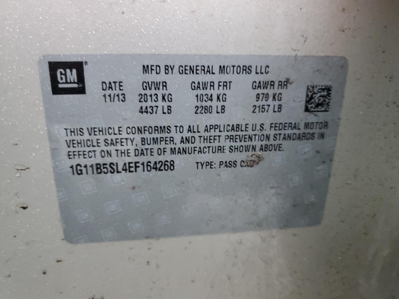 1G11B5SL4EF164268 2014 Chevrolet Malibu Ls