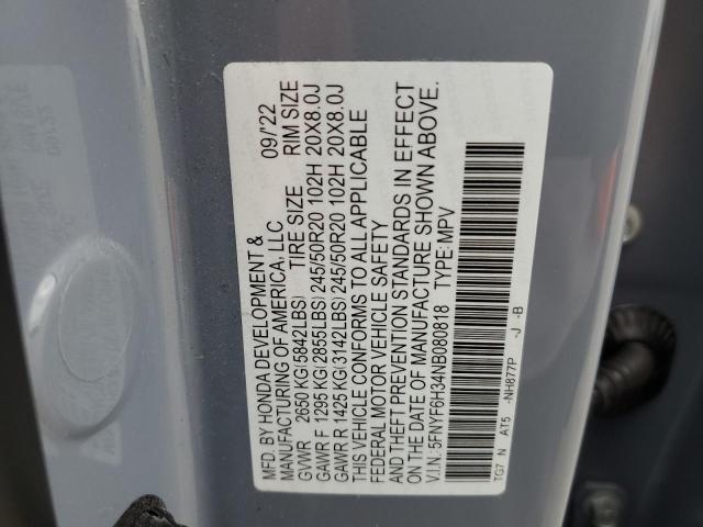 2022 HONDA PILOT SPOR - 5FNYF6H34NB080818
