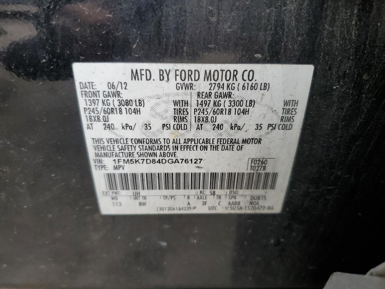1FM5K7D84DGA76127 2013 Ford Explorer Xlt