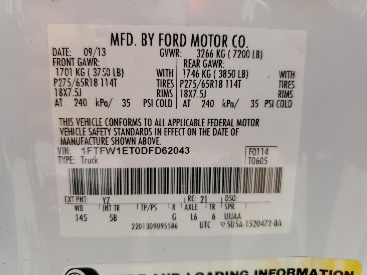 2013 Ford F150 Supercrew vin: 1FTFW1ET0DFD62043