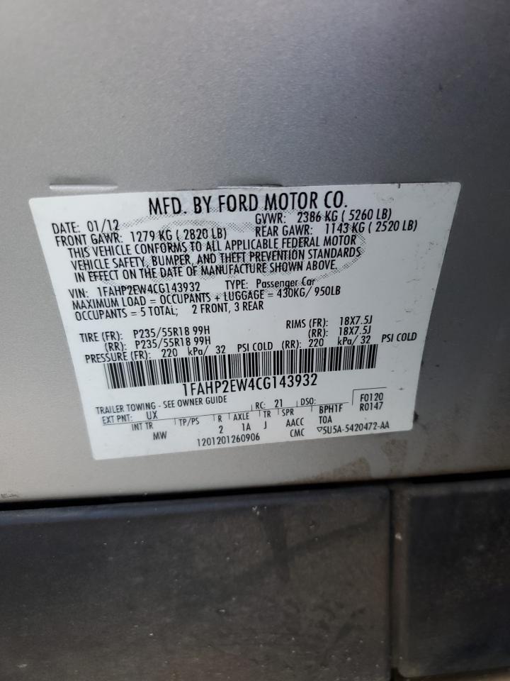 1FAHP2EW4CG143932 2012 Ford Taurus Sel