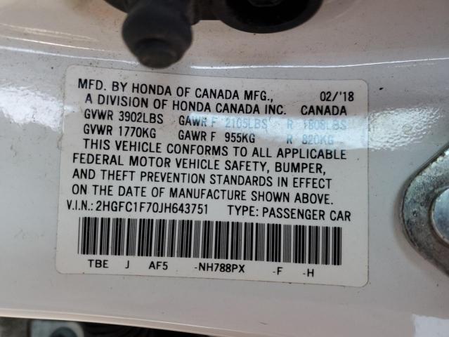 2HGFC1F70JH643751 | 2018 HONDA CIVIC EXL