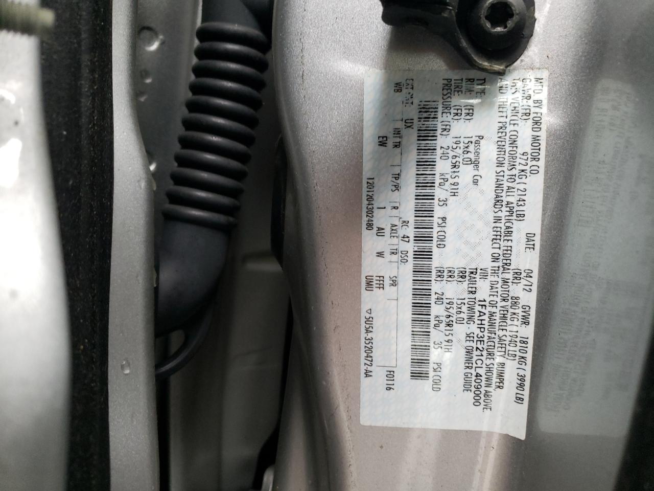 1FAHP3E21CL409000 2012 Ford Focus S