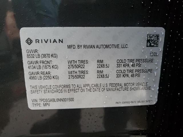 7PDSGABL6NN001500 | 2022 RIVIAN R1S LAUNCH