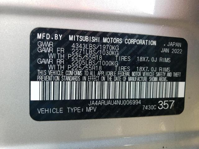 2022 Mitsubishi Outlander Sport Es VIN: JA4ARUAU4NU006994 Lot: 38534294