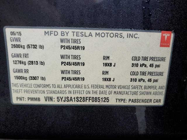 5YJSA1S28FF085125 | 2015 TESLA MODEL S 70