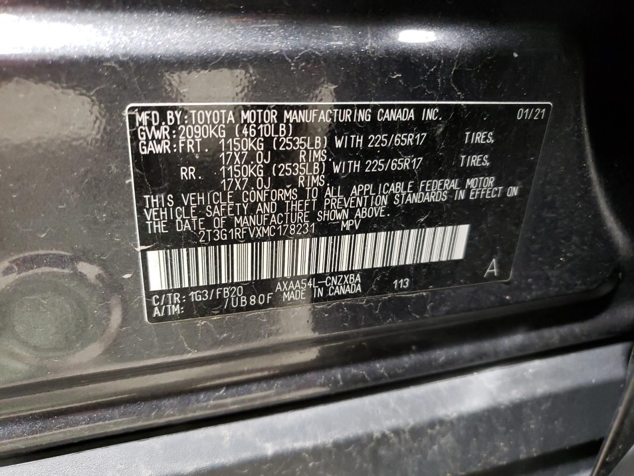 2T3G1RFVXMC178231 2021 Toyota Rav4 Le