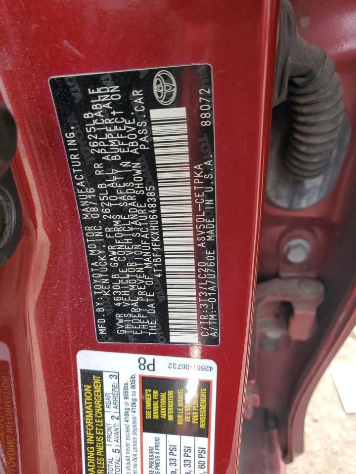 4T1BF1FKXHU648385 TOYOTA CAMRY 2017