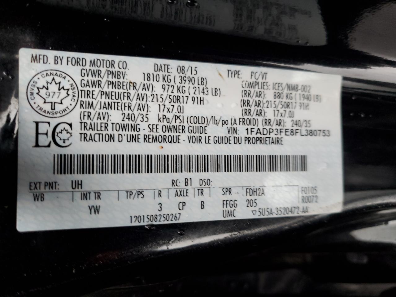 1FADP3FE8FL380753 2015 Ford Focus Se