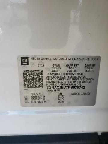 2019 CHEVROLET EQUINOX LT 3GNAXJEV7KS630742