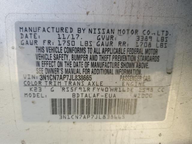 3N1CN7AP7JL838665 | 2018 NISSAN VERSA S