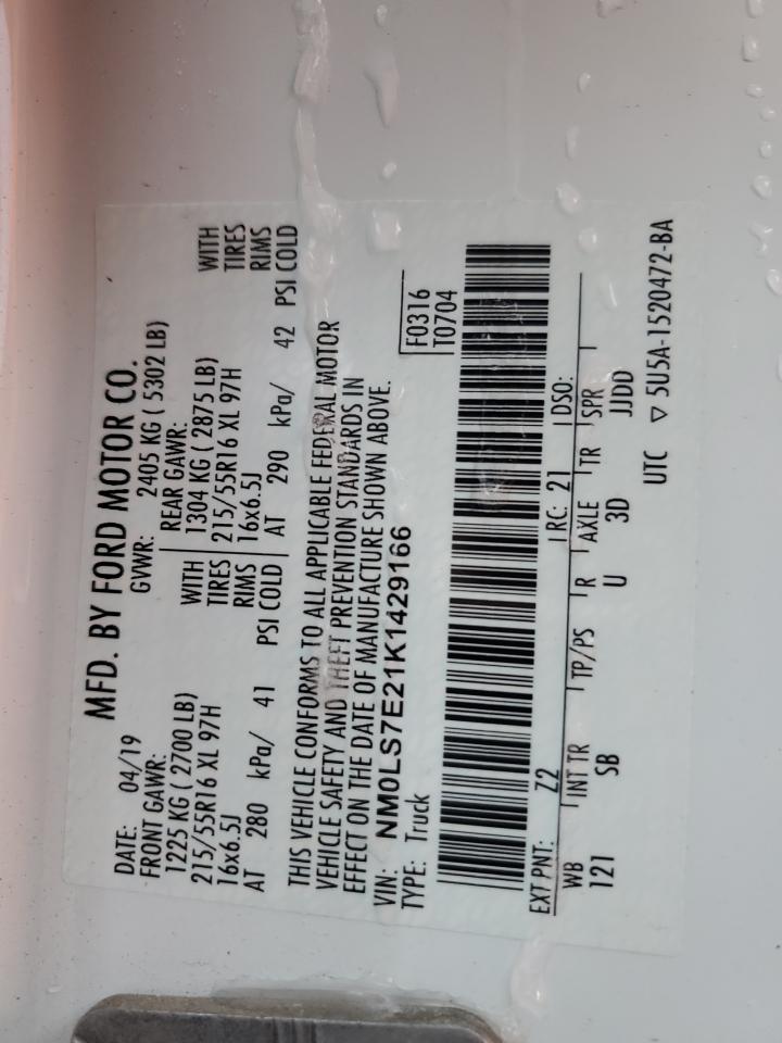 VIN: NM0LS7E21K1429166 2019 FORD TRANSIT