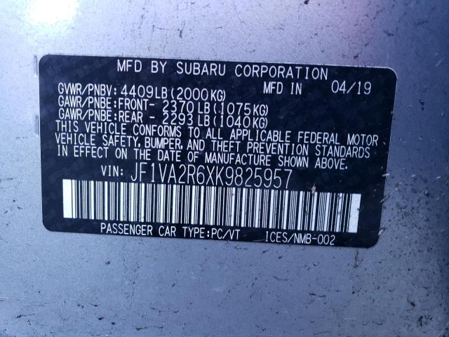 JF1VA2R6XK9825957 2019 Subaru Wrx Sti