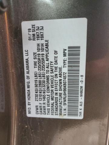 5FNRL6H96KB074872 | 2019 HONDA ODYSSEY EL