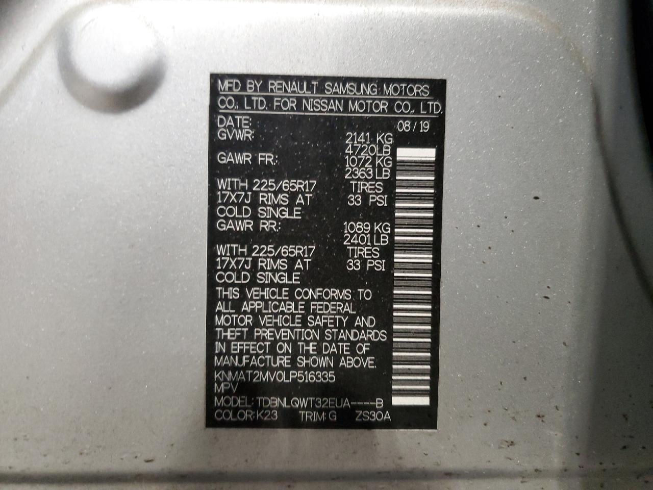 KNMAT2MV0LP516335 NISSAN ROGUE 2020