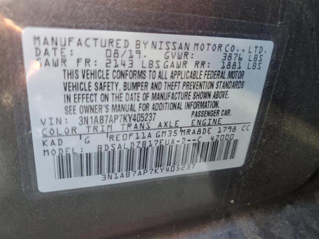 3N1AB7AP7KY405237 | 2019 NISSAN SENTRA S