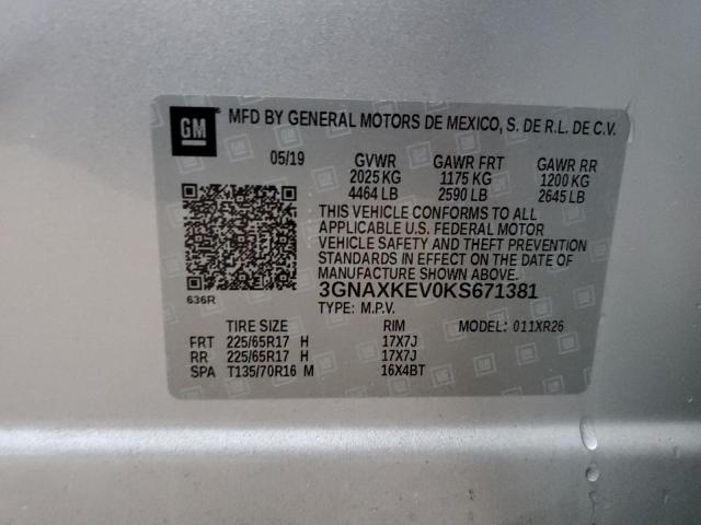 3GNAXKEV0KS671381 | 2019 CHEVROLET EQUINOX LT