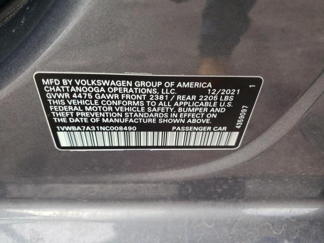 2022 VOLKSWAGEN PASSAT LIM 1VWBA7A31NC008490