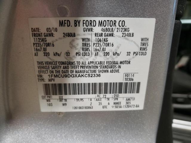 2010 Ford Escape Xlt VIN: 1FMCU9DGXAKC52336 Lot: 40592834