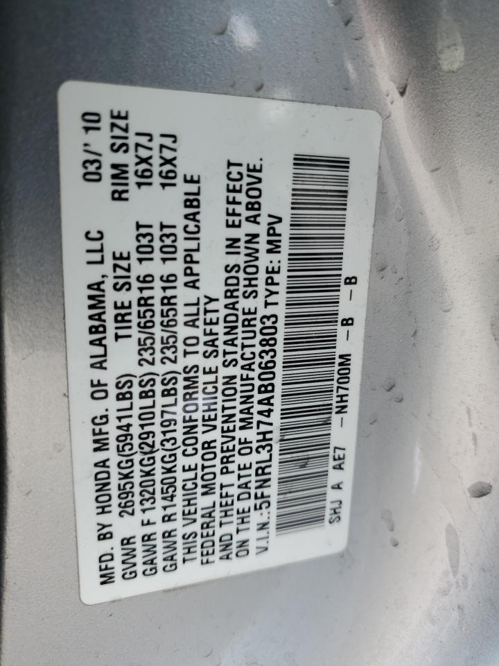 5FNRL3H74AB063803 2010 Honda Odyssey Exl