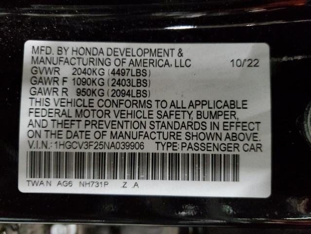 1HGCV3F25NA039906 | 2022 HONDA ACCORD HYB