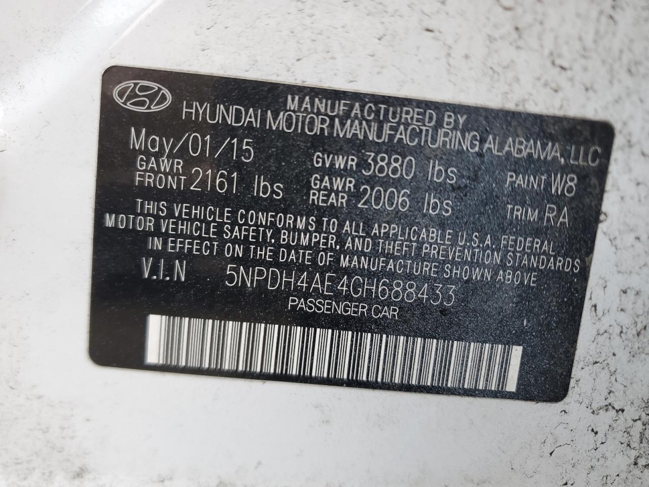 5NPDH4AE4GH688433 2016 Hyundai Elantra Se