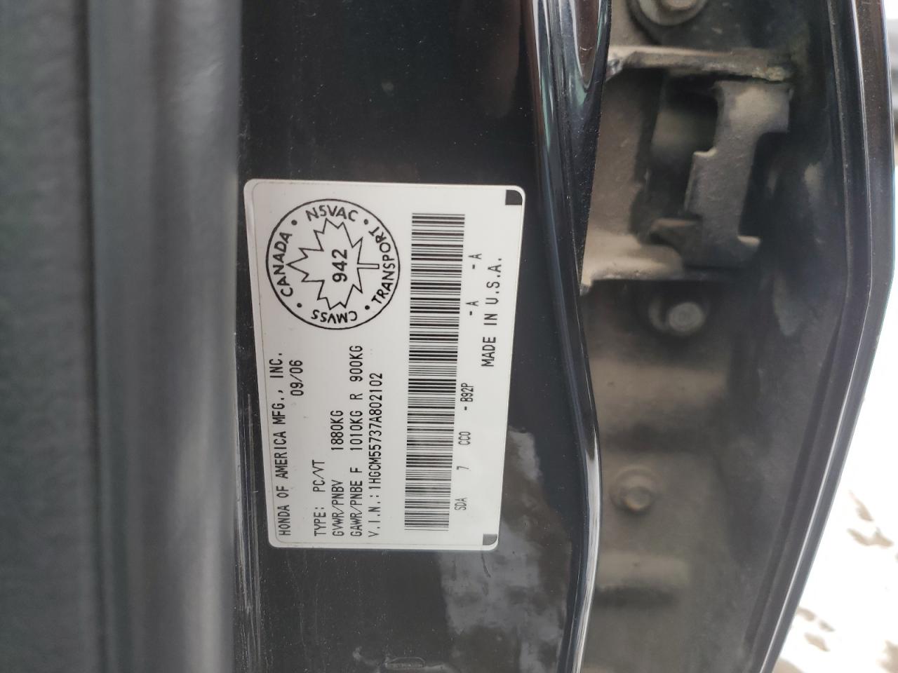 1HGCM55737A802102 2007 Honda Accord Ex