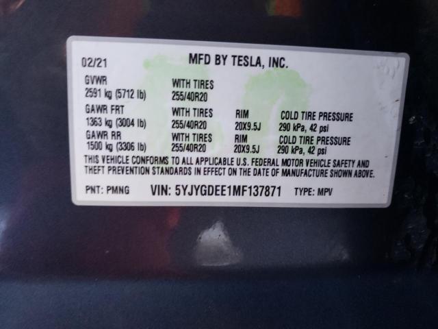 5YJYGDEE1MF137871 | 2021 TESLA MODEL Y