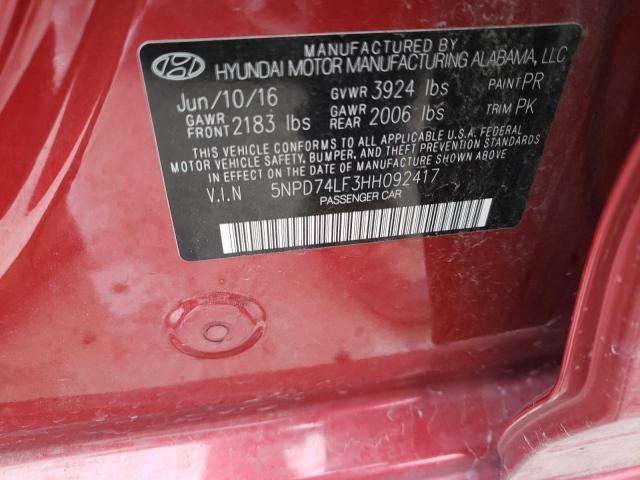 2017 HYUNDAI ELANTRA SE 5NPD74LF3HH092417